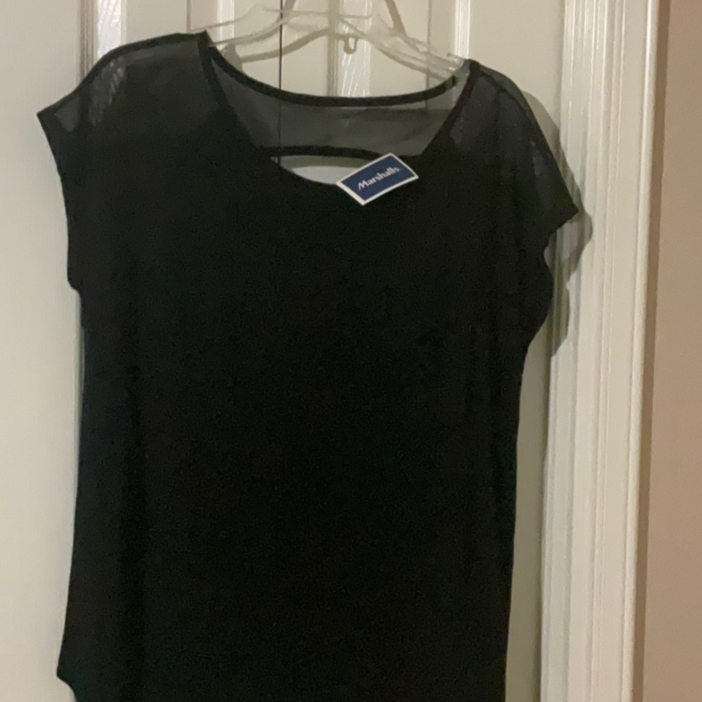 Tahari Black Asymmetrical Cut Out Blouse